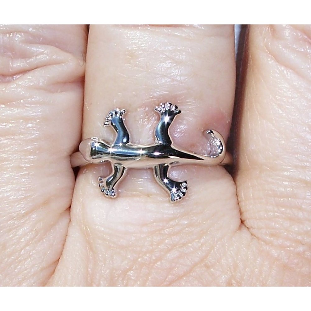 925 STERLING SILVER Gecko Lizard Ring - Picture 10 of 15